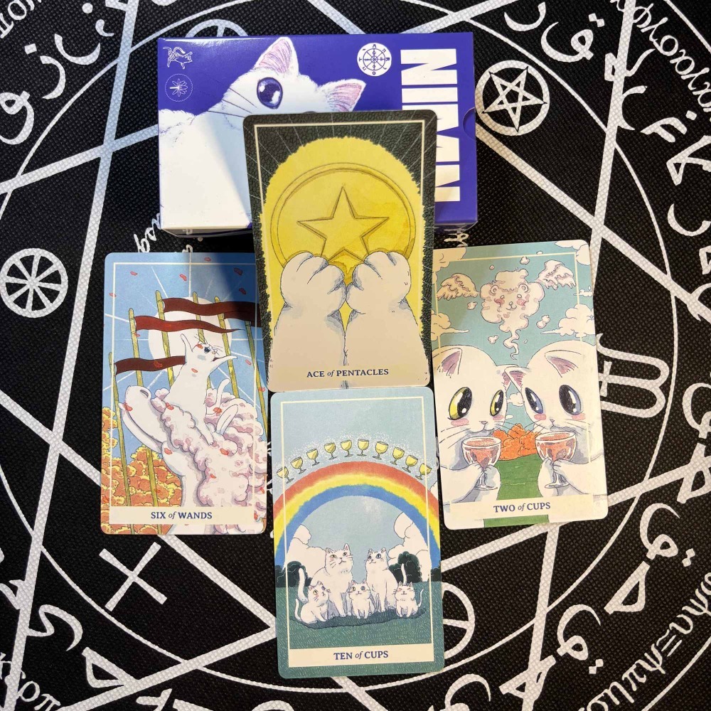 Tarot Deck With Guidebook - مجموعة تاروت قطط كاواي بتصميم ألوان
