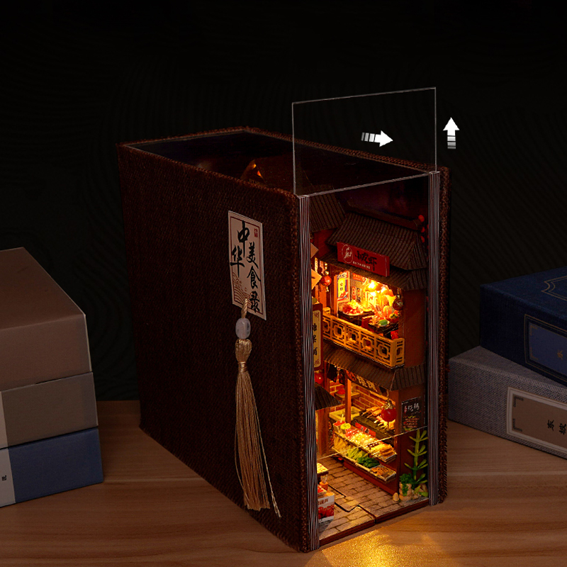 مجموعة نموذج منزل الدمى المصغر - مراجعة Diy Wooden Book Nook Kit Shelf Insert وسعره